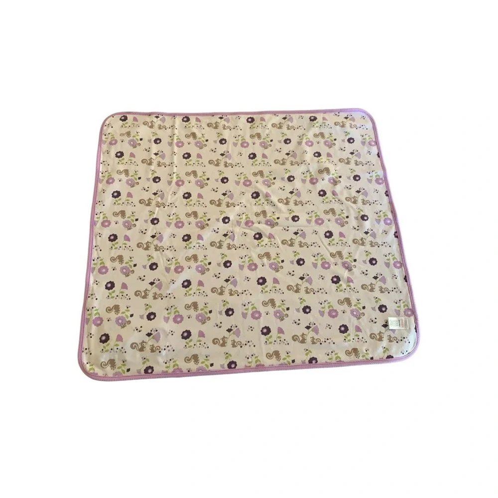Gymboree Purple Squirrel Floral Vintage Baby Blanket Cotton Reversible 30x30
